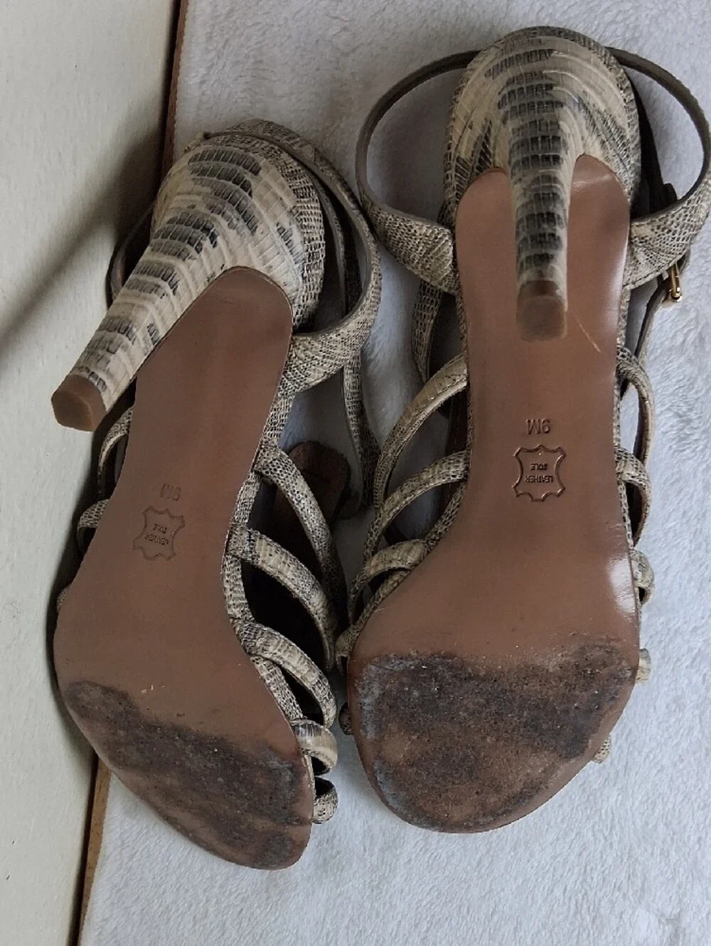 Tory Burch Neutral Snake-Print Strappy Heels